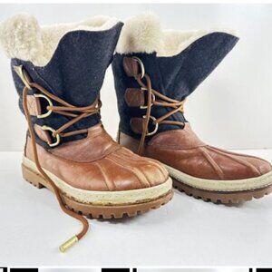 Tory Burch Brown and Black Shearling Duck Boots Size 8 1/2 Good Condition